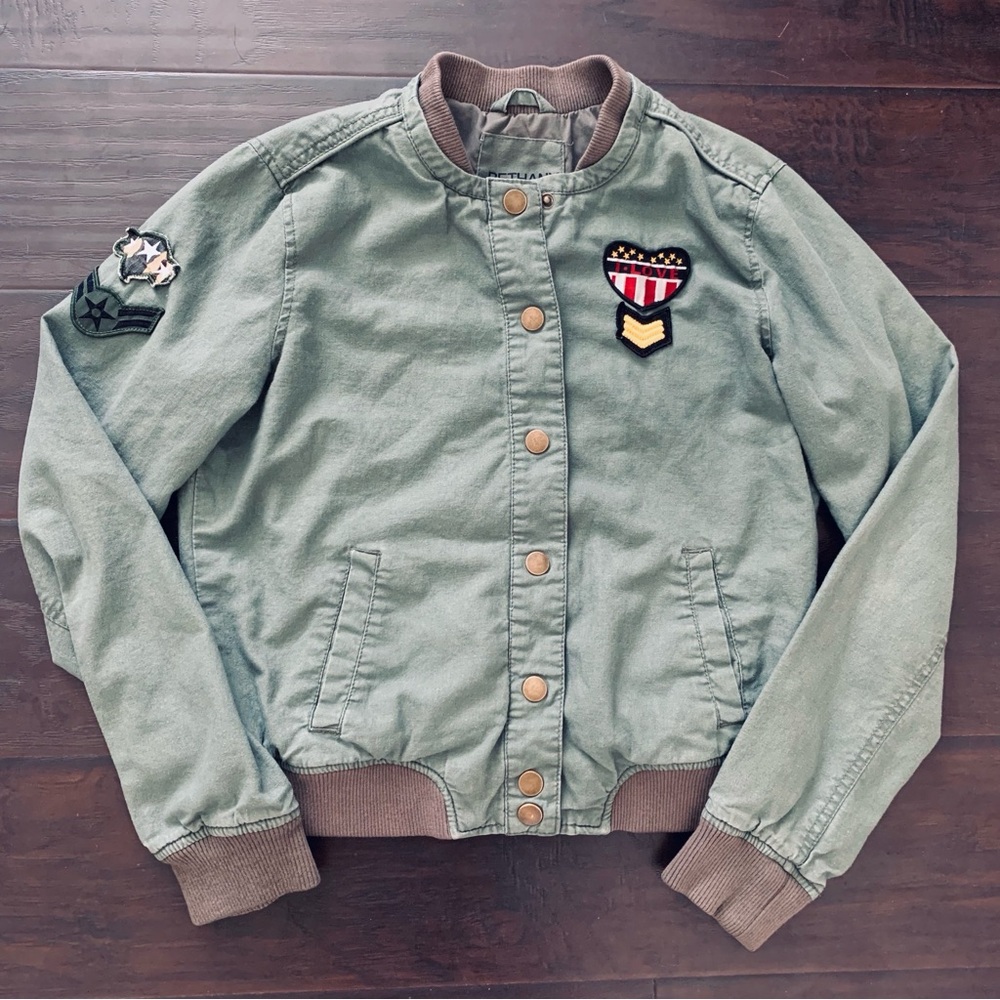 Bethany Mota Cute Top Gun Inspired Green Army Military Bomber Jacket | Size: M